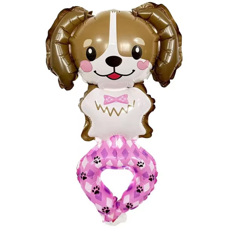 Balon din Folie Metalizata, Figurine Animalute, Tip Bratara, Model Caine, Ambalaj Individual, Pai Inclus, Umflare cu Aer sau Heliu, Maro