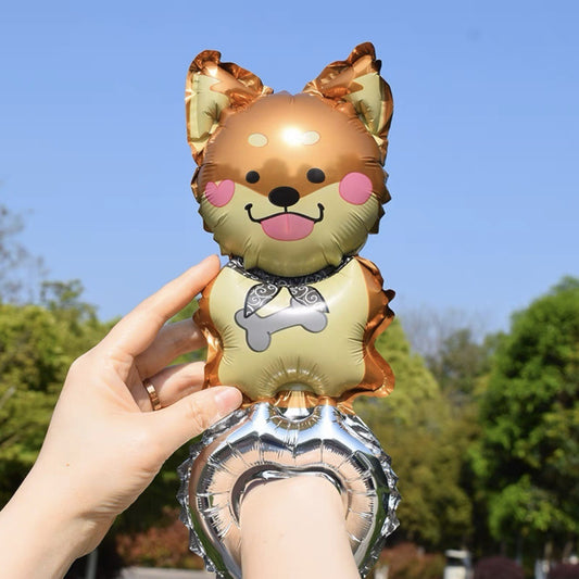 Balon din Folie Metalizata, Figurine Animalute, Tip Bratara, Model Catel, Ambalaj Individual, Pai Inclus, Umflare cu Aer sau Heliu, Maro
