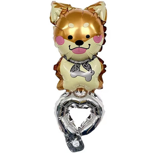 Balon din Folie Metalizata, Figurine Animalute, Tip Bratara, Model Catel, Ambalaj Individual, Pai Inclus, Umflare cu Aer sau Heliu, Maro