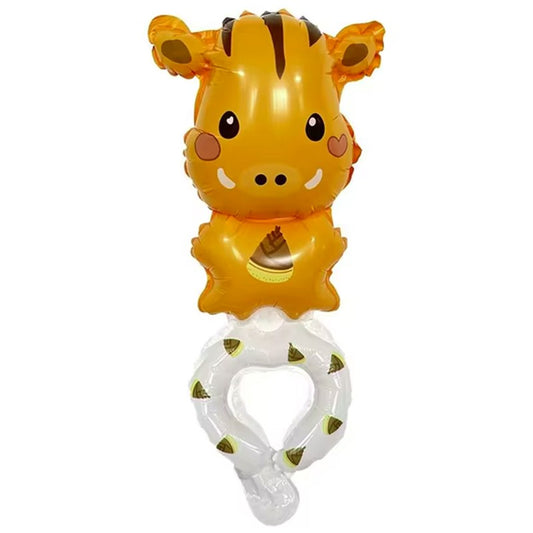 Balon din Folie Metalizata, Figurine Animalute, Tip Bratara, Model Mistret, Ambalaj Individual, Pai Inclus, Umflare cu Aer sau Heliu, Portocaliu