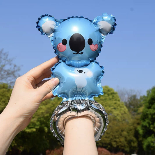 Balon din Folie Metalizata, Figurine Animalute, Tip Bratara, Model Koala, Ambalaj Individual, Pai Inclus, Umflare cu Aer sau Heliu, Albastru