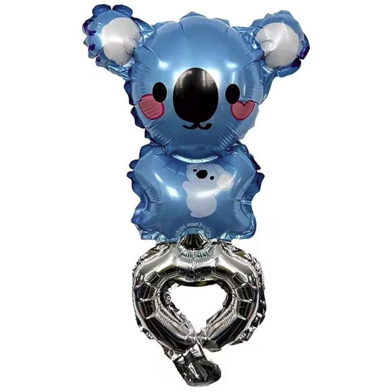 Balon din Folie Metalizata, Figurine Animalute, Tip Bratara, Model Koala, Ambalaj Individual, Pai Inclus, Umflare cu Aer sau Heliu, Albastru