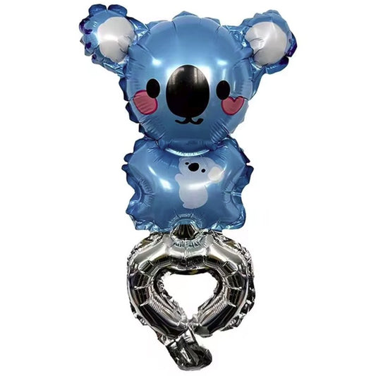 Balon din Folie Metalizata, Figurine Animalute, Tip Bratara, Model Koala, Ambalaj Individual, Pai Inclus, Umflare cu Aer sau Heliu, Albastru