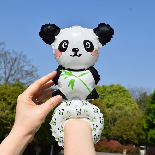 Balon din Folie Metalizata, Figurine Animalute, Tip Bratara, Model Panda, Ambalaj Individual, Pai Inclus, Umflare cu Aer sau Heliu, Alb-Negru