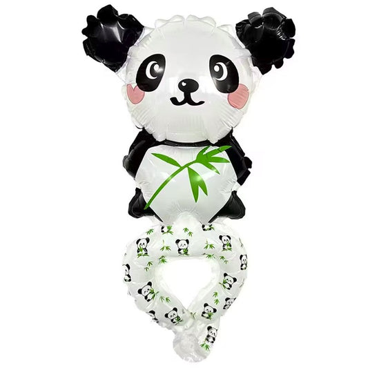 Balon din Folie Metalizata, Figurine Animalute, Tip Bratara, Model Panda, Ambalaj Individual, Pai Inclus, Umflare cu Aer sau Heliu, Alb-Negru