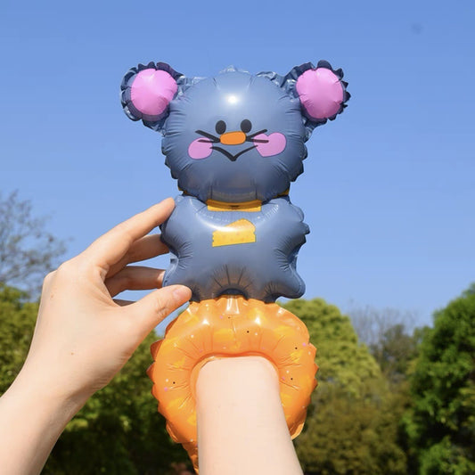 Balon din Folie Metalizata, Figurine Animalute, Tip Bratara, Model Soricel, Ambalaj Individual, Pai Inclus, Umflare cu Aer sau Heliu, Gri