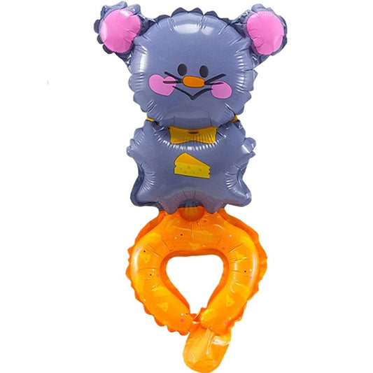 Balon din Folie Metalizata, Figurine Animalute, Tip Bratara, Model Soricel, Ambalaj Individual, Pai Inclus, Umflare cu Aer sau Heliu, Gri