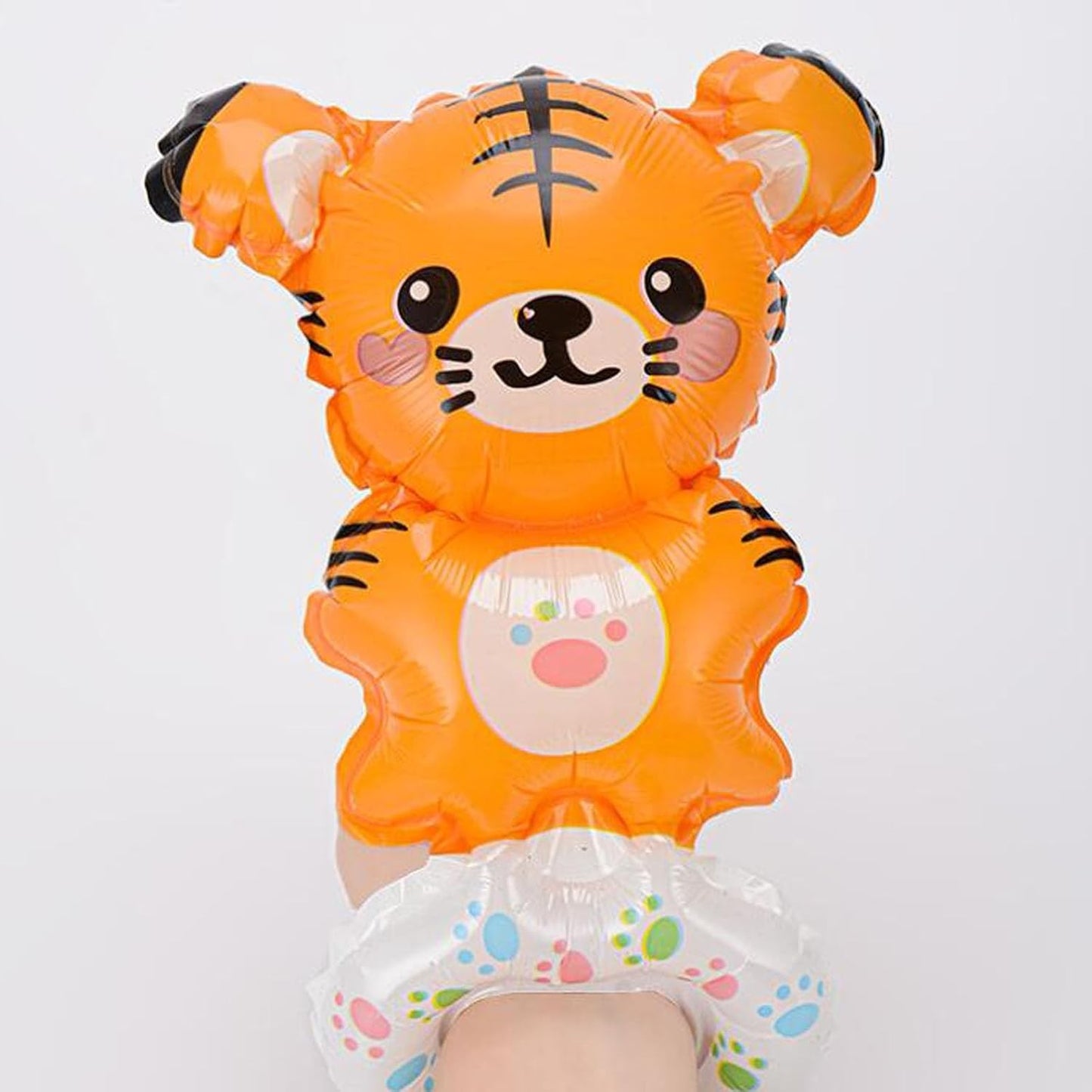 Balon din Folie Metalizata, Figurine Animalute, Tip Bratara, Model Tigru, 17x34 cm, Ambalaj Individual, Pai Inclus, Umflare cu Aer sau Heliu, Maro