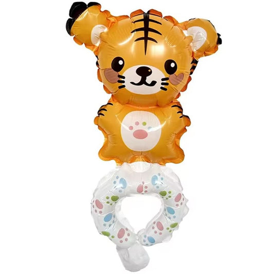 Balon din Folie Metalizata, Figurine Animalute, Tip Bratara, Model Tigru, Ambalaj Individual, Pai Inclus, Umflare cu Aer sau Heliu, Portocaliu
