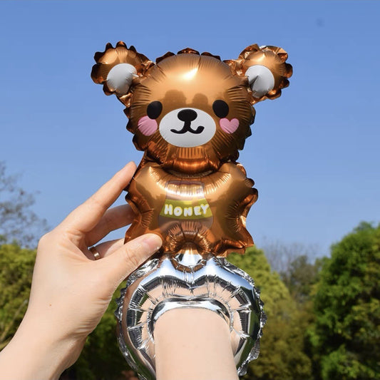 Balon din Folie Metalizata, Figurine Animalute, Tip Bratara, Model Ursulet, Ambalaj Individual, Pai Inclus, Umflare cu Aer sau Heliu, Maro
