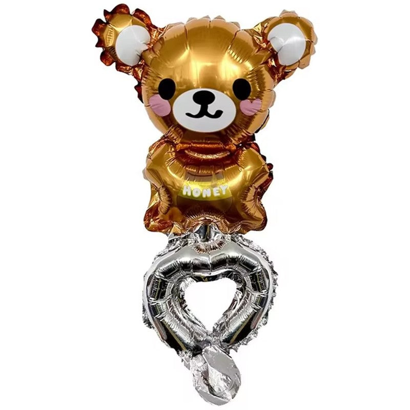 Balon din Folie Metalizata, Figurine Animalute, Tip Bratara, Model Ursulet, Ambalaj Individual, Pai Inclus, Umflare cu Aer sau Heliu, Maro