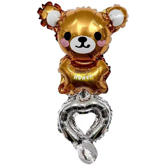 Balon din Folie Metalizata, Figurine Animalute, Tip Bratara, Model Ursulet, Ambalaj Individual, Pai Inclus, Umflare cu Aer sau Heliu, Maro