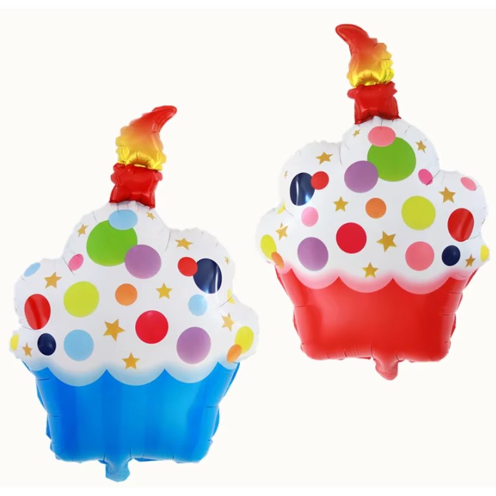 Balon din Folie Metalizata, Figurine Dulciuri, Model 2, Tematica Prajitura Aniversara, 68x44 cm, Ambalaj Individual, Pai Inclus, Umflare cu Aer sau Heliu, Multicolor