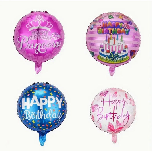 Balon din Folie Metalizata, Figurine, Model 1, Happy Birthday, Tematica Aniversare, 45 cm, Ambalaj Individual, Pai Inclus, Umflare cu Aer sau Heliu, Multicolor