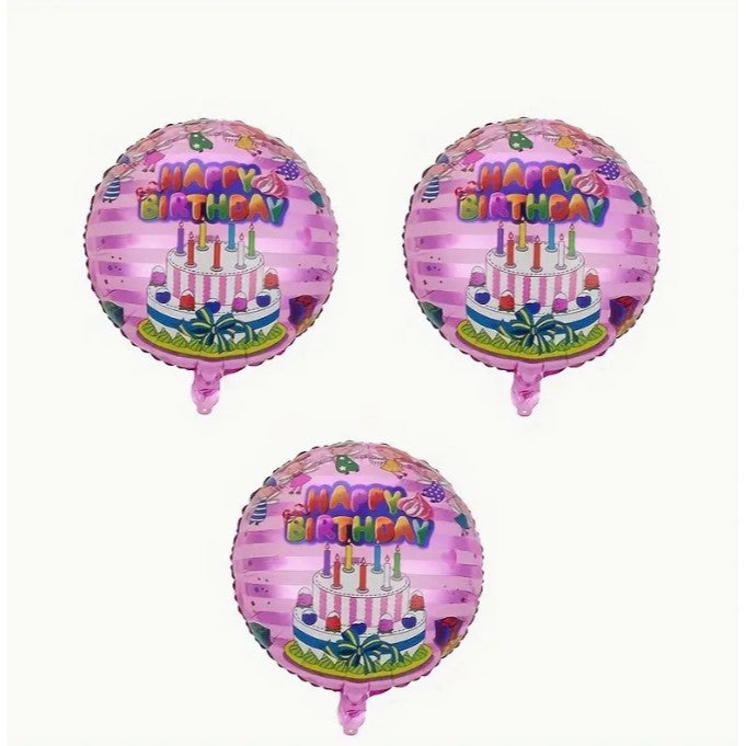 Balon din Folie Metalizata, Figurine, Model 1, Happy Birthday, Tematica Aniversare, 45 cm, Ambalaj Individual, Pai Inclus, Umflare cu Aer sau Heliu, Multicolor