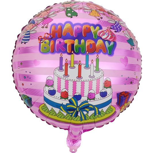 Balon din Folie Metalizata, Figurine, Model 1, Happy Birthday, Tematica Aniversare, 45 cm, Ambalaj Individual, Pai Inclus, Umflare cu Aer sau Heliu, Multicolor