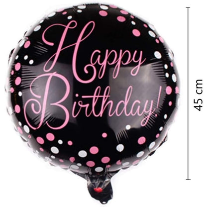 Balon din Folie Metalizata, Figurine, Model 2, Happy Birthday, Tematica Aniversare, 45 cm, Ambalaj Individual, Pai Inclus, Umflare cu Aer sau Heliu, Multicolor