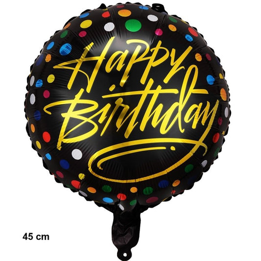 Balon din Folie Metalizata, Figurine, Model 3, Happy Birthday, Tematica Aniversare, 45 cm, Ambalaj Individual, Pai Inclus, Umflare cu Aer sau Heliu, Multicolor