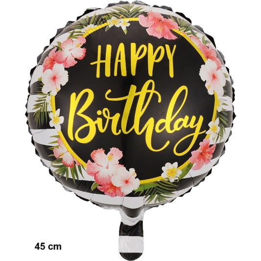 Balon din Folie Metalizata, Figurine, Model 4, Happy Birthday, Tematica Aniversare, 45 cm, Ambalaj Individual, Pai Inclus, Umflare cu Aer sau Heliu, Multicolor