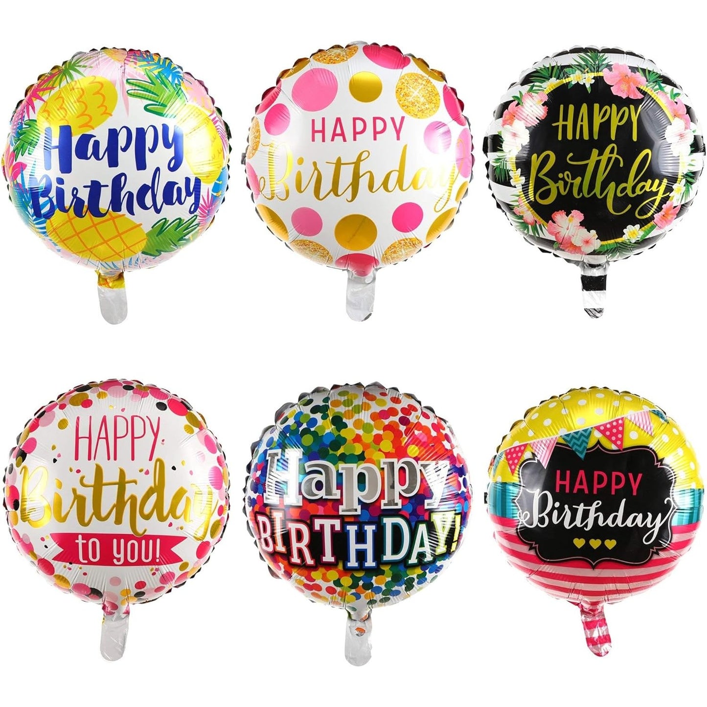 Balon din Folie Metalizata, Figurine, Model 4, Happy Birthday, Tematica Aniversare, 45 cm, Ambalaj Individual, Pai Inclus, Umflare cu Aer sau Heliu, Multicolor