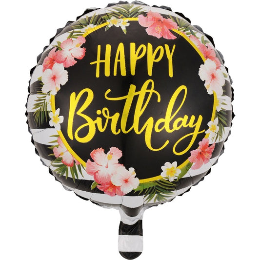 Balon din Folie Metalizata, Figurine, Model 4, Happy Birthday, Tematica Aniversare, 45 cm, Ambalaj Individual, Pai Inclus, Umflare cu Aer sau Heliu, Multicolor