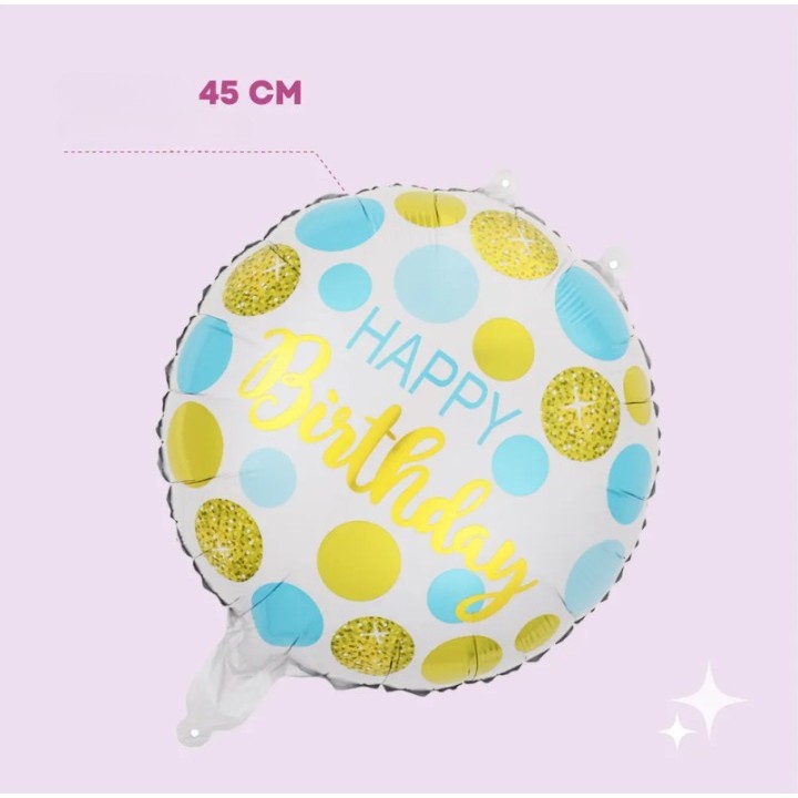 Balon din Folie Metalizata, Figurine, Model 5, Happy Birthday, Tematica Aniversare, 45 cm, Ambalaj Individual, Pai Inclus, Umflare cu Aer sau Heliu, Multicolor