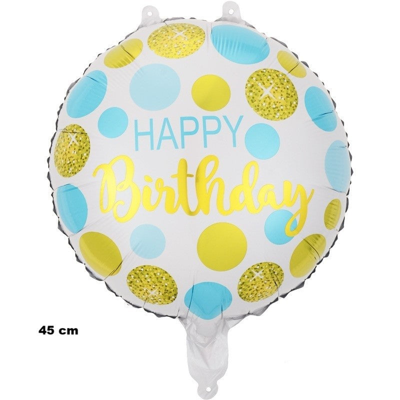 Balon din Folie Metalizata, Figurine, Model 5, Happy Birthday, Tematica Aniversare, 45 cm, Ambalaj Individual, Pai Inclus, Umflare cu Aer sau Heliu, Multicolor