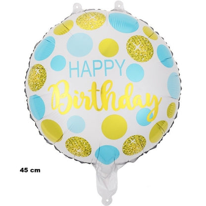 Balon din Folie Metalizata, Figurine, Model 5, Happy Birthday, Tematica Aniversare, 45 cm, Ambalaj Individual, Pai Inclus, Umflare cu Aer sau Heliu, Multicolor