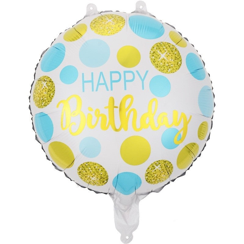 Balon din Folie Metalizata, Figurine, Model 5, Happy Birthday, Tematica Aniversare, 45 cm, Ambalaj Individual, Pai Inclus, Umflare cu Aer sau Heliu, Multicolor