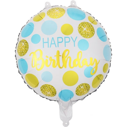 Balon din Folie Metalizata, Figurine, Model 5, Happy Birthday, Tematica Aniversare, 45 cm, Ambalaj Individual, Pai Inclus, Umflare cu Aer sau Heliu, Multicolor