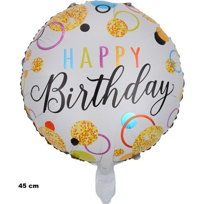 Balon din Folie Metalizata, Figurine, Model 6, Happy Birthday, Tematica Aniversare, 45 cm, Ambalaj Individual, Pai Inclus, Umflare cu Aer sau Heliu, Multicolor