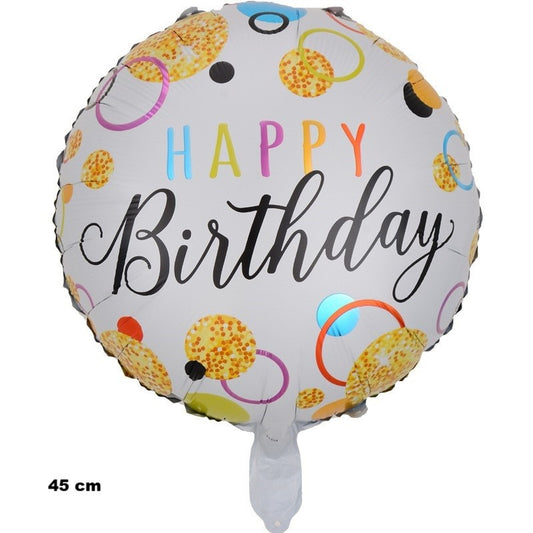 Balon din Folie Metalizata, Figurine, Model 6, Happy Birthday, Tematica Aniversare, 45 cm, Ambalaj Individual, Pai Inclus, Umflare cu Aer sau Heliu, Multicolor