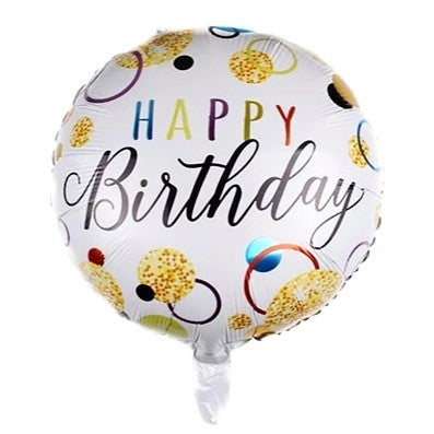 Balon din Folie Metalizata, Figurine, Model 6, Happy Birthday, Tematica Aniversare, 45 cm, Ambalaj Individual, Pai Inclus, Umflare cu Aer sau Heliu, Multicolor