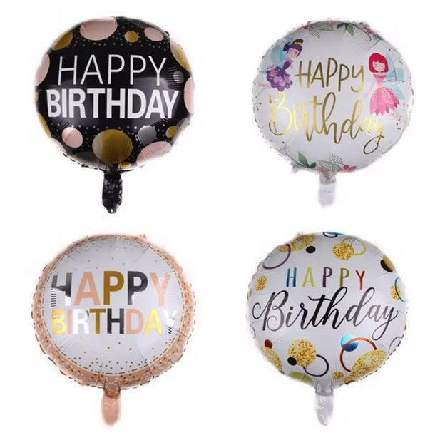 Balon din Folie Metalizata, Figurine, Model 6, Happy Birthday, Tematica Aniversare, 45 cm, Ambalaj Individual, Pai Inclus, Umflare cu Aer sau Heliu, Multicolor