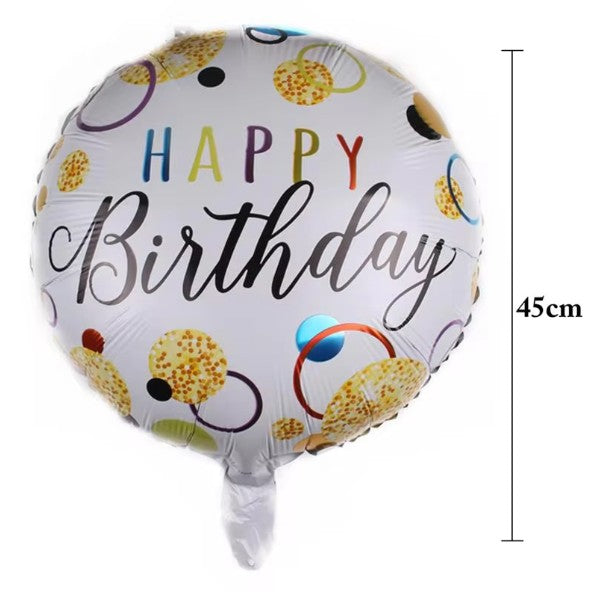 Balon din Folie Metalizata, Figurine, Model 6, Happy Birthday, Tematica Aniversare, 45 cm, Ambalaj Individual, Pai Inclus, Umflare cu Aer sau Heliu, Multicolor