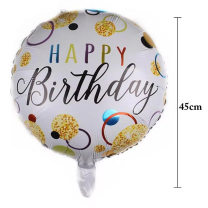 Balon din Folie Metalizata, Figurine, Model 6, Happy Birthday, Tematica Aniversare, 45 cm, Ambalaj Individual, Pai Inclus, Umflare cu Aer sau Heliu, Multicolor