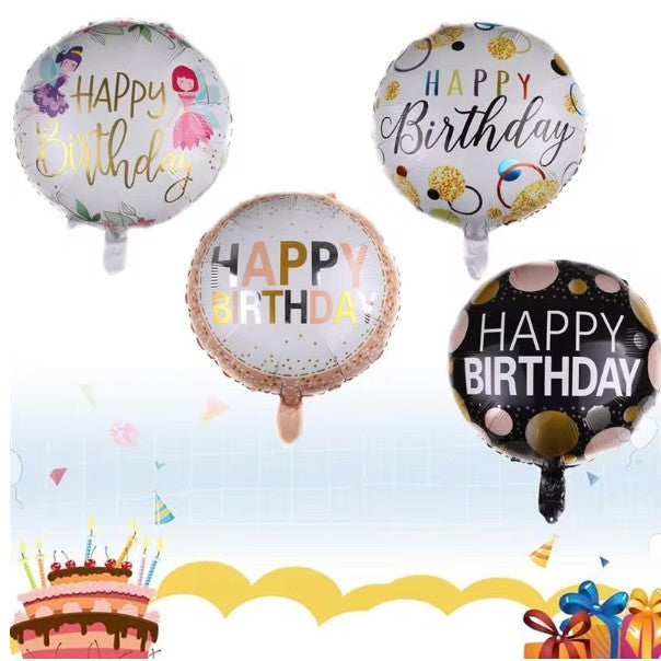 Balon din Folie Metalizata, Figurine, Model 6, Happy Birthday, Tematica Aniversare, 45 cm, Ambalaj Individual, Pai Inclus, Umflare cu Aer sau Heliu, Multicolor