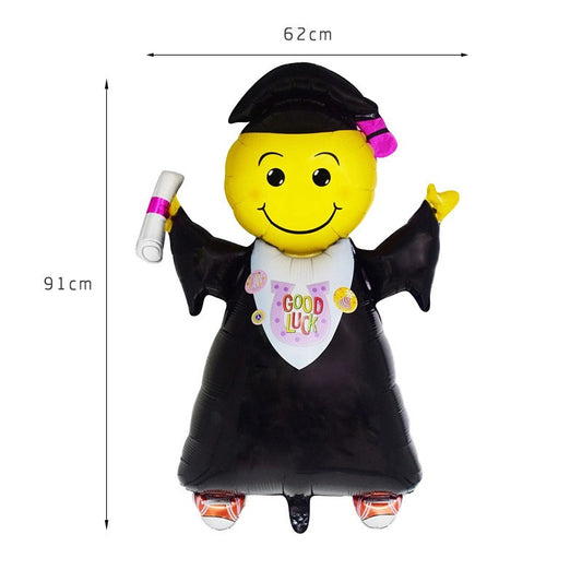 Balon din Folie Metalizata, Figurina Absolvent, Tema Absolvire, 91x62 cm, Ambalaj Individual, Pai Inclus, Umflare cu Aer sau Heliu, Negru