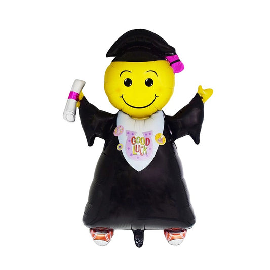 Balon din Folie Metalizata, Figurina Absolvent, Tema Absolvire, 91x62 cm, Ambalaj Individual, Pai Inclus, Umflare cu Aer sau Heliu, Negru