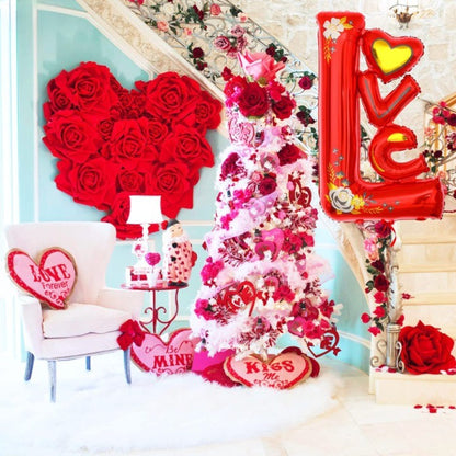 Balon din Folie Metalizata, Figurine, Model LOVE, Tematica Iubire, 110x64 cm, Ambalaj Individual, Pai Inclus, Umflare cu Aer sau Heliu, Rosu