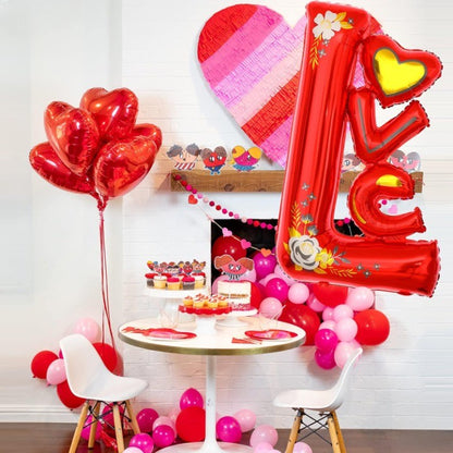 Balon din Folie Metalizata, Figurine, Model LOVE, Tematica Iubire, 110x64 cm, Ambalaj Individual, Pai Inclus, Umflare cu Aer sau Heliu, Rosu
