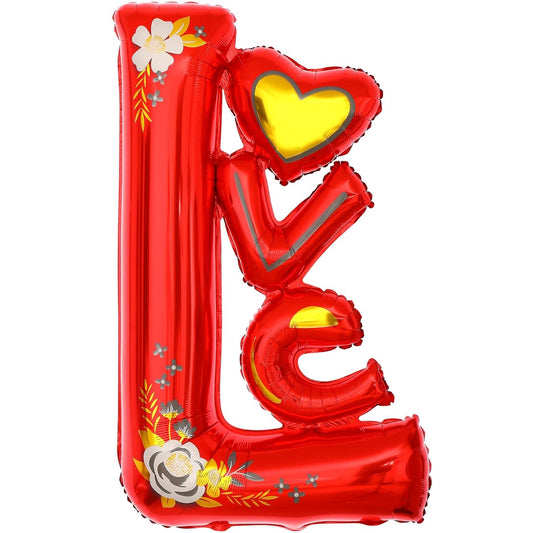 Balon din Folie Metalizata, Figurine, Model LOVE, Tematica Iubire, 110x64 cm, Ambalaj Individual, Pai Inclus, Umflare cu Aer sau Heliu, Rosu