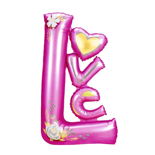 Balon din Folie Metalizata, Figurine, Model LOVE, Tematica Iubire, 110x64 cm, Ambalaj Individual, Pai Inclus, Umflare cu Aer sau Heliu, Mov