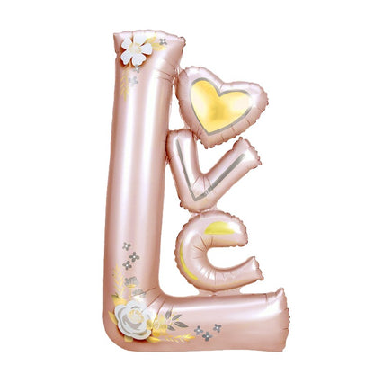 Balon din Folie Metalizata, Figurine, Model LOVE, Tematica Iubire, 110x64 cm, Ambalaj Individual, Pai Inclus, Umflare cu Aer sau Heliu, Roz Deschis