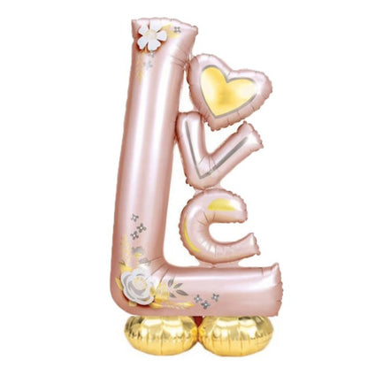 Balon din Folie Metalizata, Figurine, Model LOVE, Tematica Iubire, 110x64 cm, Ambalaj Individual, Pai Inclus, Umflare cu Aer sau Heliu, Roz Deschis