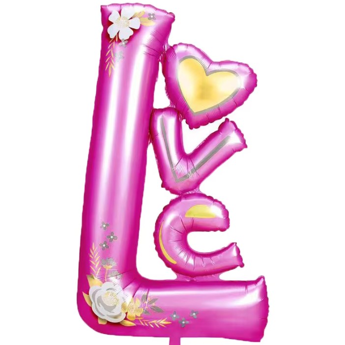Balon din Folie Metalizata, Figurine, Model LOVE, Tematica Iubire, 110x64 cm, Ambalaj Individual, Pai Inclus, Umflare cu Aer sau Heliu, Mov
