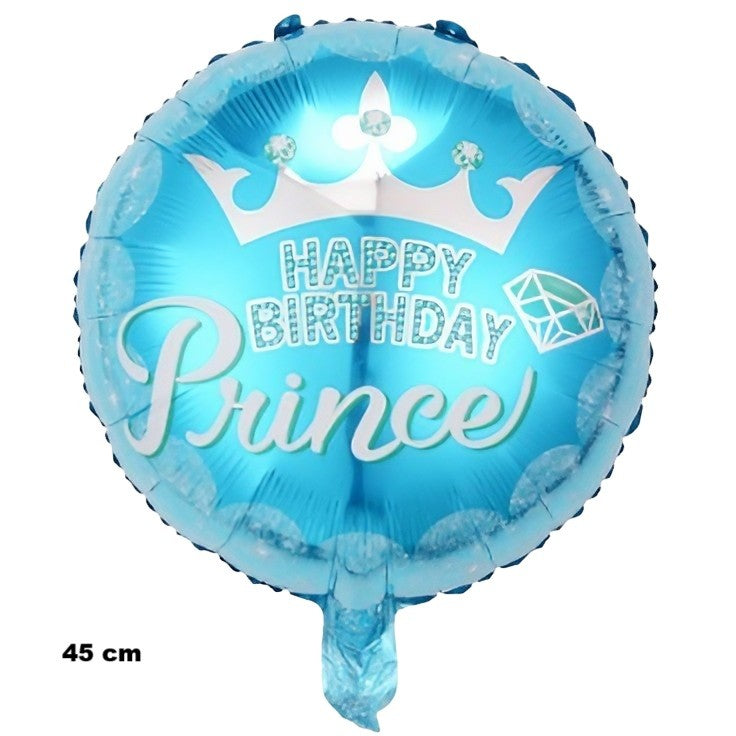 Balon din Folie Metalizata, Figurine, Model Prince, Happy Birthday, Tematica Aniversare, 45 cm, Ambalaj Individual, Pai Inclus, Umflare cu Aer sau Heliu, Multicolor