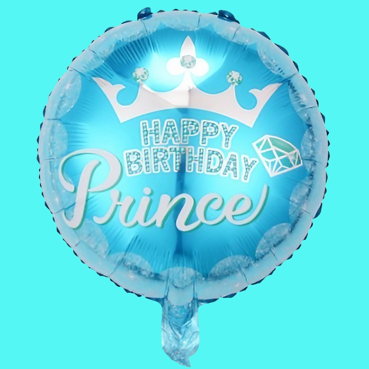 Balon din Folie Metalizata, Figurine, Model Prince, Happy Birthday, Tematica Aniversare, 45 cm, Ambalaj Individual, Pai Inclus, Umflare cu Aer sau Heliu, Multicolor