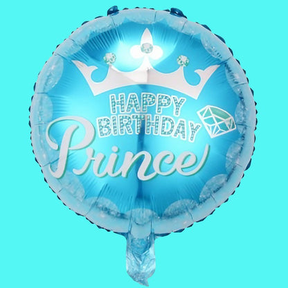 Balon din Folie Metalizata, Figurine, Model Prince, Happy Birthday, Tematica Aniversare, 45 cm, Ambalaj Individual, Pai Inclus, Umflare cu Aer sau Heliu, Multicolor