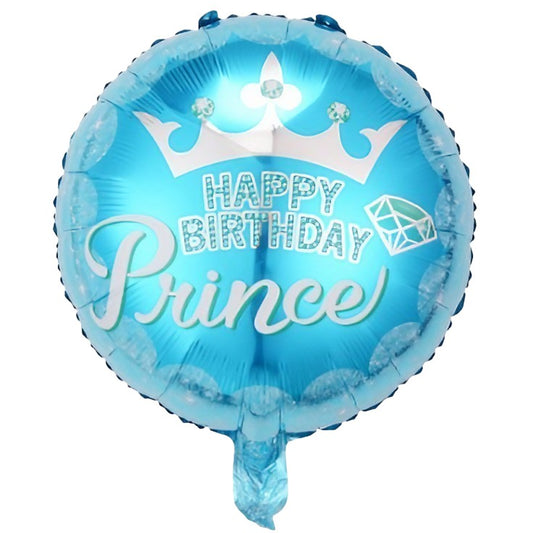 Balon din Folie Metalizata, Figurine, Model Prince, Happy Birthday, Tematica Aniversare, 45 cm, Ambalaj Individual, Pai Inclus, Umflare cu Aer sau Heliu, Multicolor